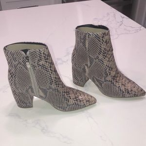 Mark Fisher snake skin booties. Square heels.